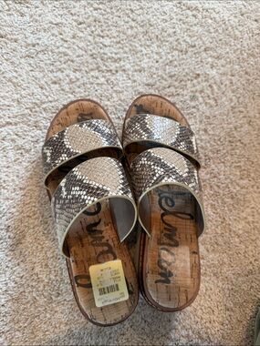 Sam Edelman Snake-Print Slide Sandals in Beige and Brown